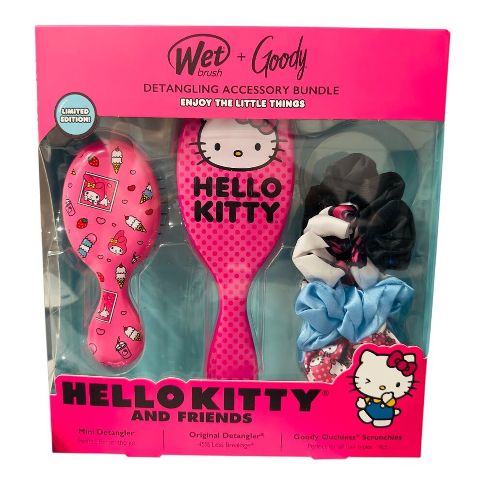 Brand New! Hello Kitty Wet Brush + Goody and Scrunchies Set